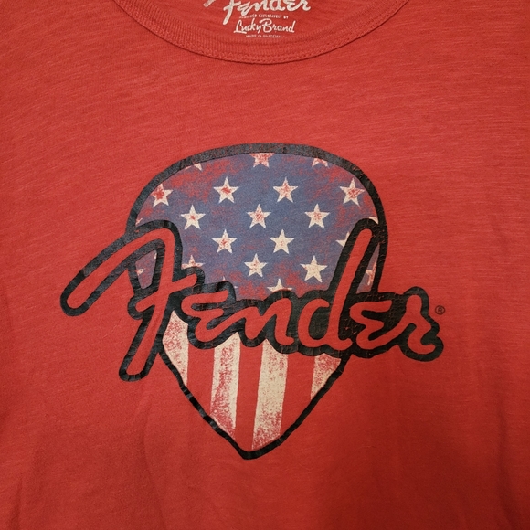 Fender x Lucky Brand Red Patriotic Guitar Pick Graphic Tee - Picture 4 of 5